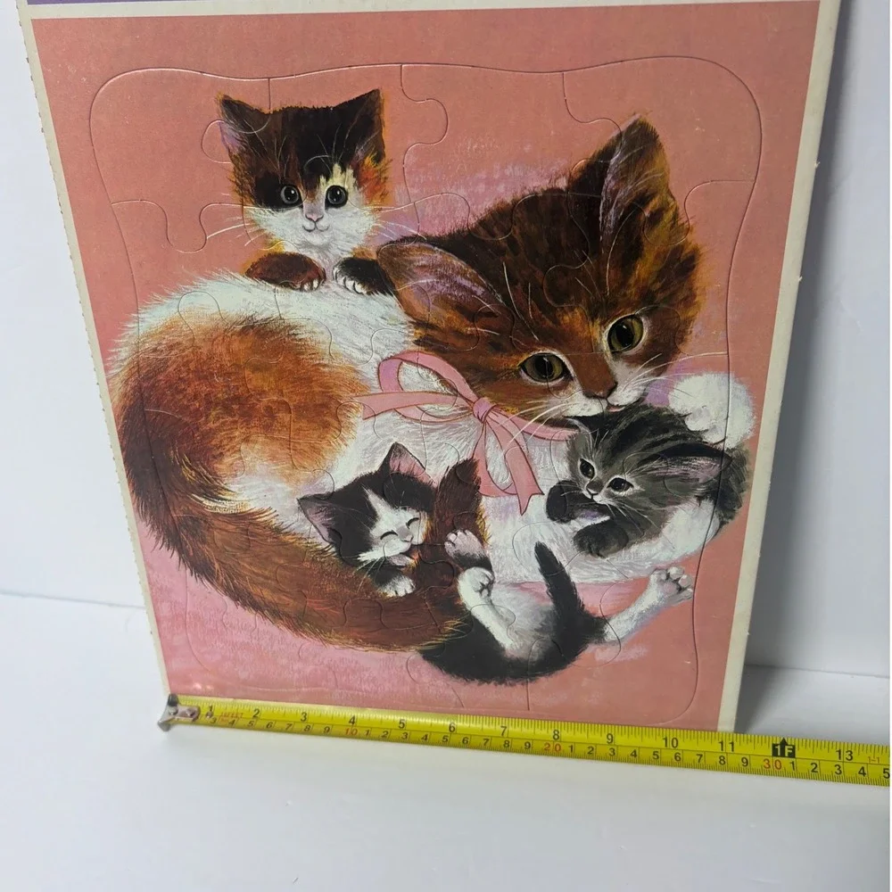 Vintage 1968 Rainbow Works Cuddly Cats Frame Tray Puzzle 75908-2 Kittens MCM